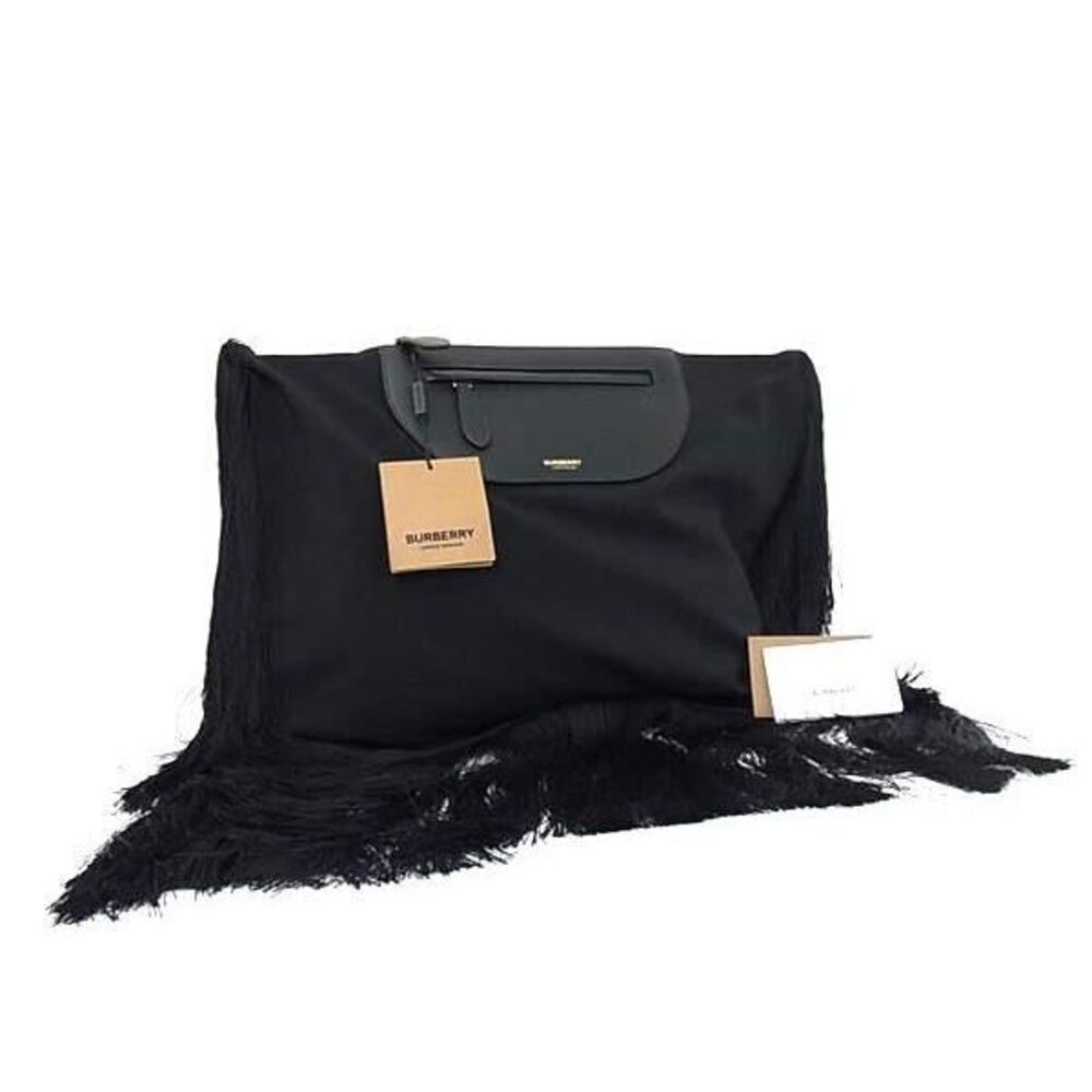BURBERRY Leather Fringe Clutch Bag Shoulder Black